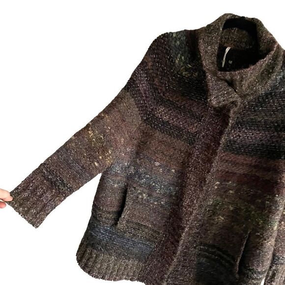 FREE PEOPLE Wool Starlight Shadow Long Poncho Sweater Cardigan Brown XS - Picture 5 of 11